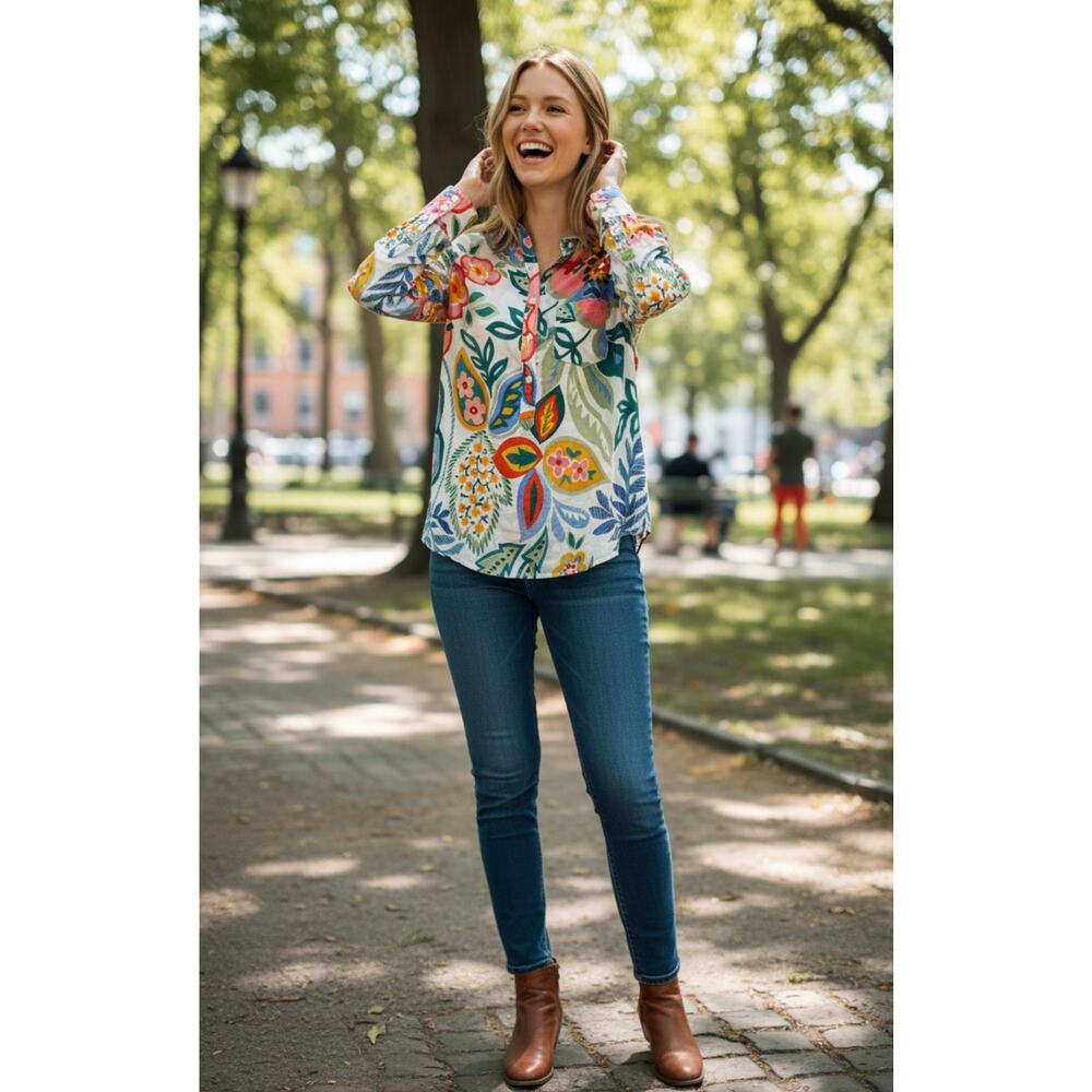 J. Crew Long‎ Sleeve Ratti Classic Floral Popover Shirt Multicolor Size 2